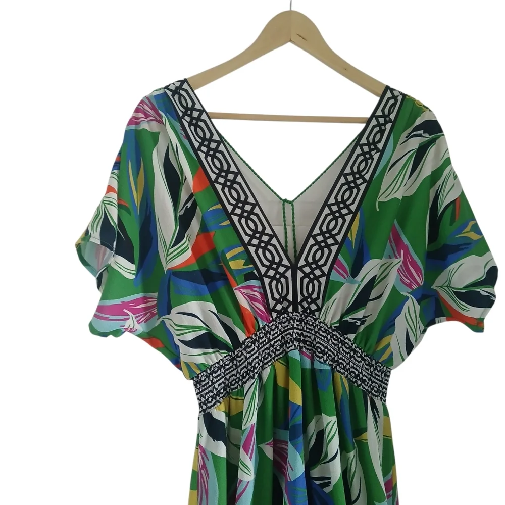 Flying Tomato Dress V-Neck Hi-Lo Floral Elasticized Waist Flowy Tropical Print - Picture 2 of 13